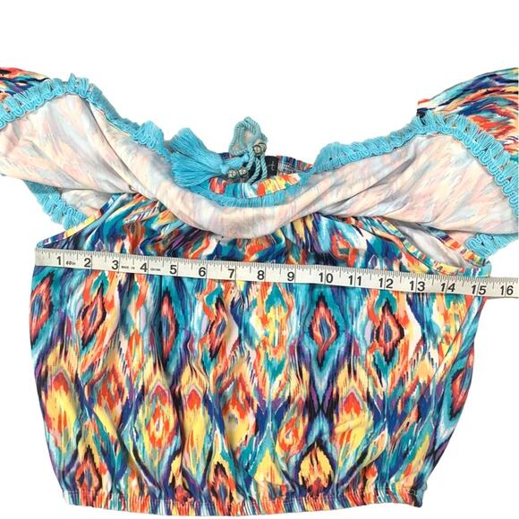 EUC Derek Heart Multicolored Fringe Boho Crop Top Size Medium - Picture 7 of 7